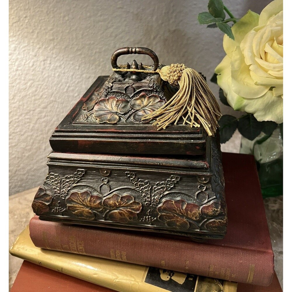 Jewelry Box w/ Lid-Vintage 1960’s Ornate Footed Trinket Box